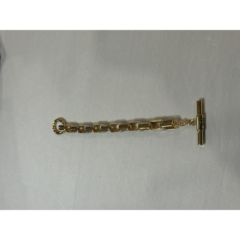 Diane Von Furstenberg Toggle Chain Bracelet Leather Gold Tone‎ Womens Jewelry